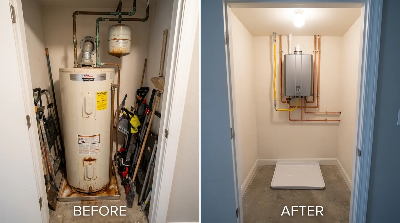 Tank water heater versus wall-mounted tankless unit comparison for Lompoc, CA homeowners