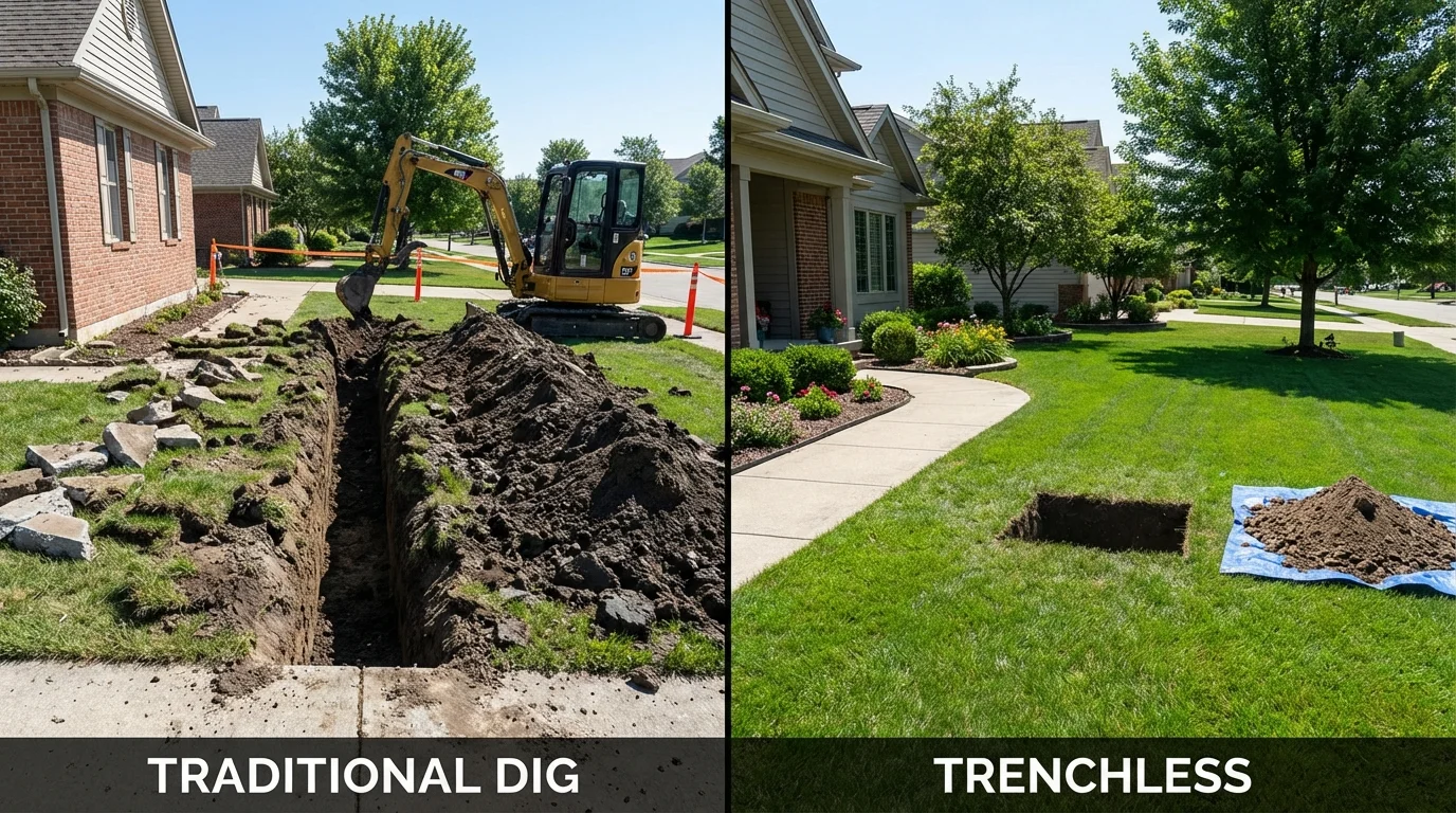 Trenchless sewer repair with minimal yard damage versus traditional excavation in Lompoc, CA